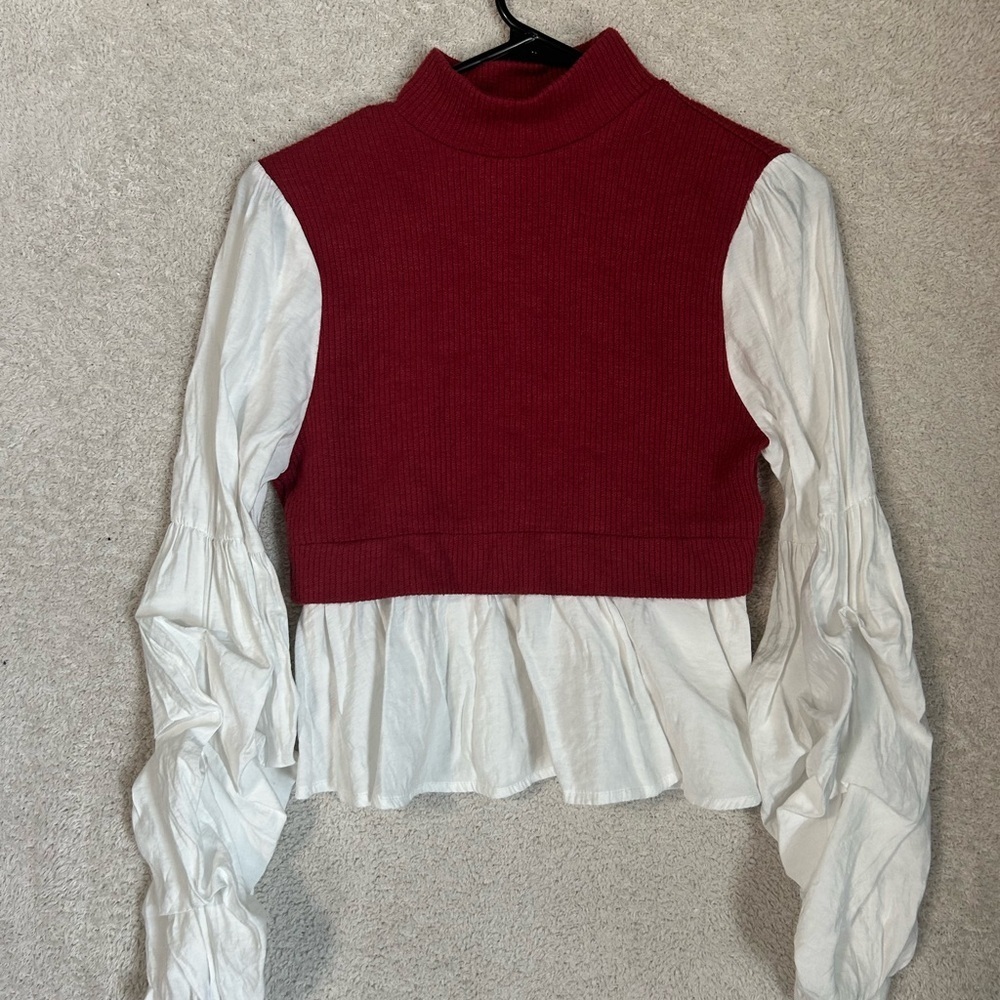 By Anthropologie Layered Sweater Vest Embroidered Sleeves Peplum Top Size S - Picture 5 of 9